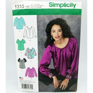 Simplicity Pattern 1315 H5 Size US 6-14 Misses Pullover Blouse Sleeve Trim Vary